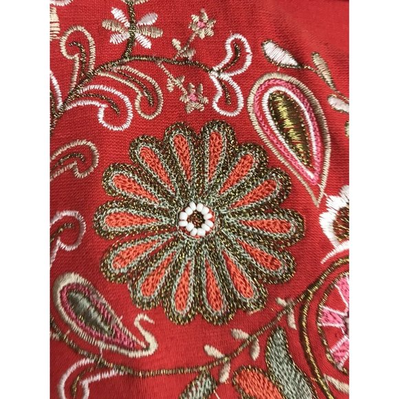 Akemi + Kin Anthropologie Binah Tank Sleeveless Blouse Red Beaded Embroidered S - Picture 5 of 10